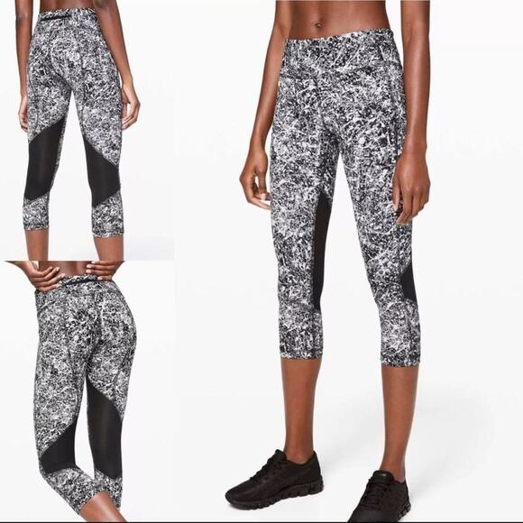 Lululemon Pace Rival Crop Paint Splash Silver Drop Multi / Black Size 4 - Picture 1 of 7
